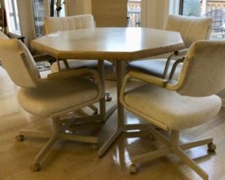 Octagon Dining Table w/4 Rolling Chairs and 1 Leaf