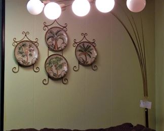 5-Globe brass floor lamp and decorative plates