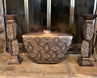 Art deco vase and matching candlesticks