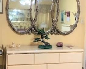 Broyhill lacquer and brass dresser