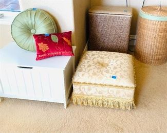 Assorted Ottomans / White Storage box / Hampers