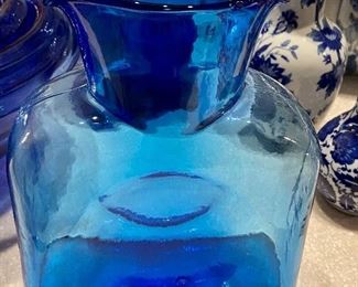 Blenko cobalt blue double spout pitcher/vase