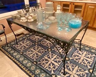 Wrought Iron with frosted glass, dining table, 5' x 2'10"