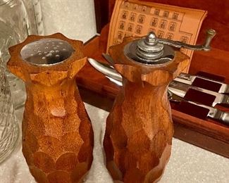 Carved wood S & P shakers