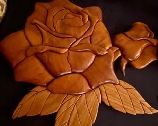 Rose Wood carved Wall Decor, signed W.A. Greenwald, 2007