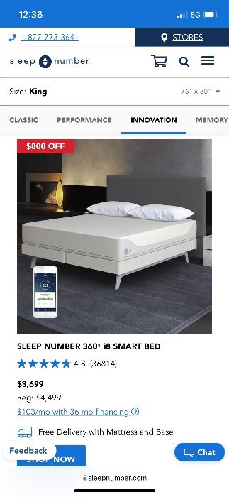 Sleep Number 360 i8 Smart Bed.  Gently used.  Control with the Sleep IQ app.  