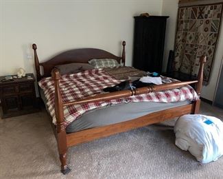 solid wooden Bed frame with acorn finials $225 Mattress $100
