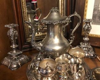 Item #11 Silver plated teacup set, tea pot $200, individual cups $40