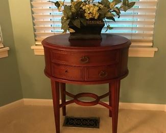 Very nice oak, oval side table with three small drawers