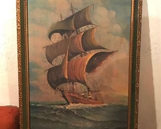 Framed vintage, signed, nautical print by Andre's Orpinas... "Spanish Corvelle"