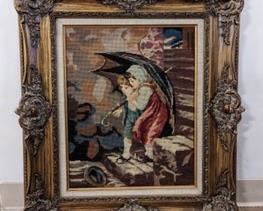 Framed Vintage Needlepoint Tapestry in a beautifully designed frame. Measures 26” x 30”.