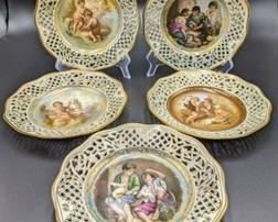 Schumann Hand Enameled Dish Set. All look to be in great condition with no observed chips or cracks. Each measures 7.5” in diameter.
