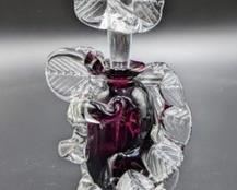 Purple Floral Art Glass Perfume Bottle. Pretty signed piece measures 7” high and 3” wide.