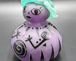 Fellerman & Raabe Frosted Art Glass Lady. Cute little sculpture measures 6.5” high and 5” in diameter at the base.