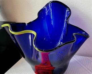 BEAUTIGUL HUGE Rollin Karg ruffle art glass bowl