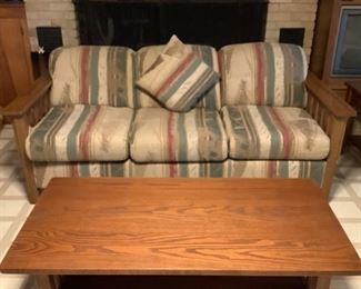 Mid century 1980 ranch house wood couch
