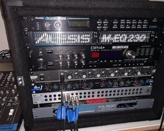 Alesis QuadraVerb 20k Bandwidth Simultaneous Digital Effects Processor, Alesis M-EQ 230 - Dual 1/3 Octave Precision Equalizer, Ensoniq DP/4+ Parallel Effects Processor, Rane HC 8 Microphone Control, DBX Project 1 Compressor Gate 266, Behringer Ultrapatch Pro PX2000 48-Point TS Patchbay, Stewart PA 500 500w Power Amplifier