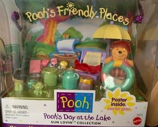 Mattel 1999 Pooh's Friendly Places - Piglet's Day of Croquet, Very Grand Garden, Pooh's Day at the Lake, Piglet's Bath, Pooh's Bedroom - New in Box