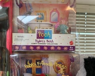 Mattel 1999 Pooh's Friendly Places - Piglet's Day of Croquet, Very Grand Garden, Pooh's Day at the Lake, Piglet's Bath, Pooh's Bedroom - New in Box