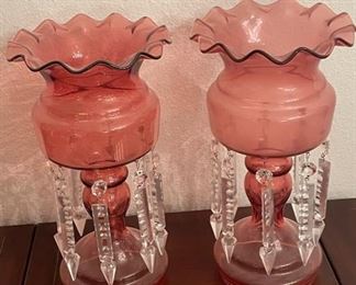 Vintage pink glass candle holders