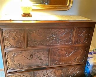 Vintage Hand Carved Dresser 