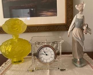 Waterford Crystal Mantel Clock, Vintage Perfume Decanter, Lladro Figurine 