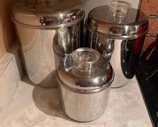 Vintage Revere Ware 1801 Stainless Steel Canister Set Of 3 Clear Knobs