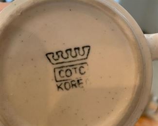 Korea COTC Coffee Mugs Cups Brown w/ Flowers Vintage Glazed Stonewear