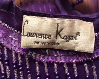 Vintage Lawrence Kazar Purple Flapper Style Beaded Fringe & Sequin Silk Dress