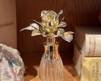 Vintage Perfume Bottle with Rose Topper