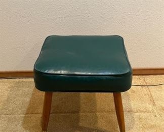 Vintage Mid Century Modern Retro Green Ottoman, Tapered Leg Square Footstool - Yorklin Industries