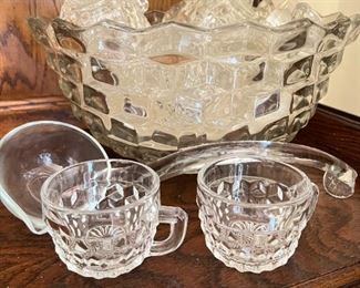 Fostoria American Punch Bowl, Cups and Ladle 