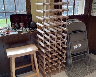 wine rack, folding chairs