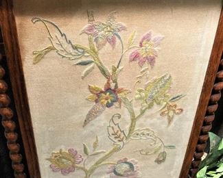 Antique embroidered fireplace screen