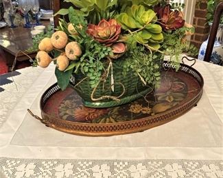 Opposite side; floral and fruit oval tray