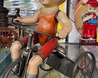 Tin Litho Wind Up Boy on Tricycle