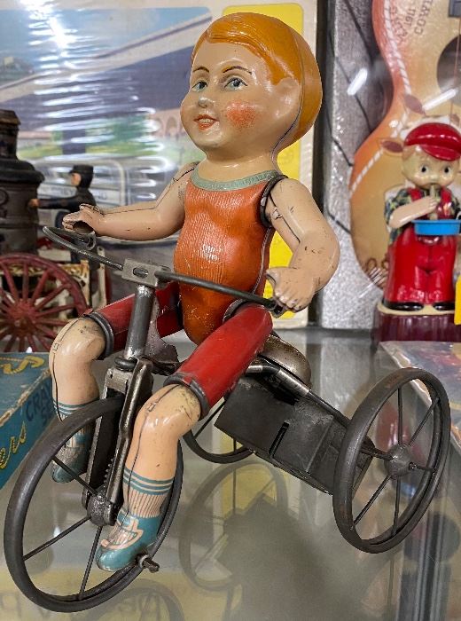 Tin Litho Wind Up Boy on Tricycle