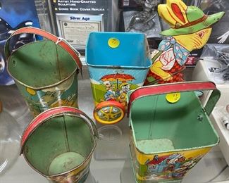 Several Tin Litho Sand Pails