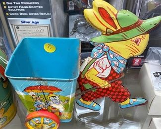 Old Tin Litho Easter Rabbit and Cart