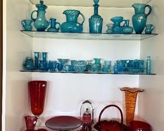turquoise glass and Cranberry glass