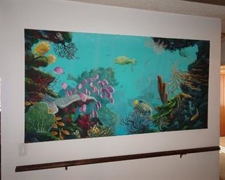 large oil on canvas undersea scene by P. Lewis