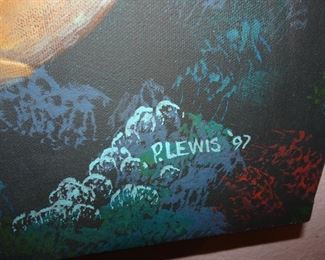 large oil on canvas undersea scene by P. Lewis
