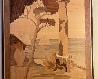 Pair of Italian wood marquetry wall art