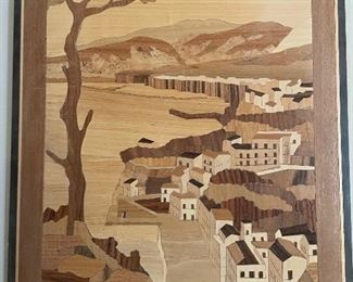 Pair of Italian wood marquetry wall art