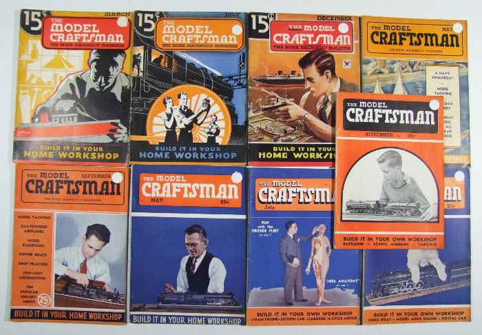 Lot # 2500	9 Issues of “The Model Craftsman” Magazines. Includes 1933, 35, 37. Full of Blueprints & Guides for making all forms of working models (Trains, Planes & Boats) 