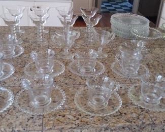 Kitchen Counter:  Need more vintage glassware?  Now is your chance!  There is Candlewick, Boopie, and Bubble glass.  Purchase plates, cups/saucers, sugar/creamer, and candlesticks (priced out).
