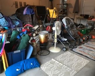 Garage:  Chairs in canvas bags; a fryer; a floor model fan; baby strollers; throw rugs; pool toys and chemicals; quality electronic tools; yard tools; and so much more are in the garage.  SOME sample photos follow.