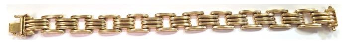 14k gold flat ribbed link bracelet, 18.7 gms