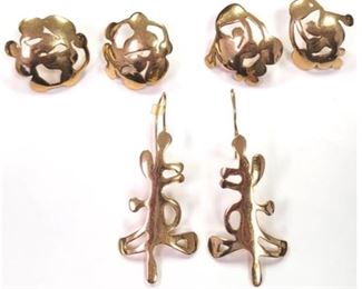 Five pairs of modern design earrings, all stamped 14k, NOT sold as a lot