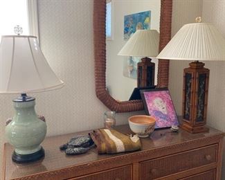 Wicker dresser and mirror